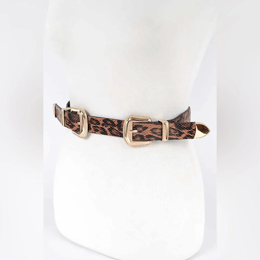 Plus Size Leopard Animal Print Skinny Statement Belt